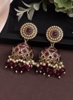     Dark Pink Party Wear Kundan Earrings KDE919MRN